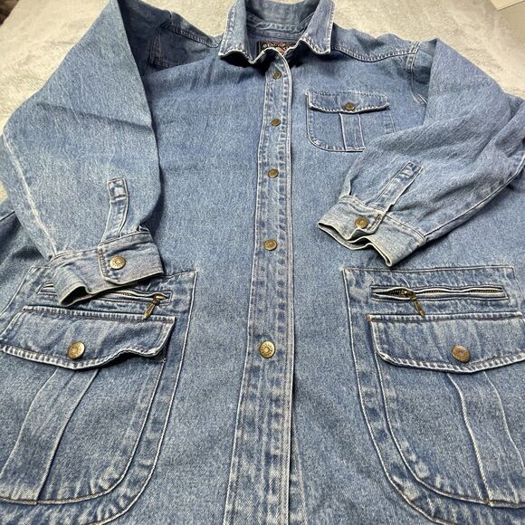 VTG Avenue Blues Shacket Jacket Womens 26/28 Blue Denim Barn Coat Light Wash 90s - Picture 4 of 12